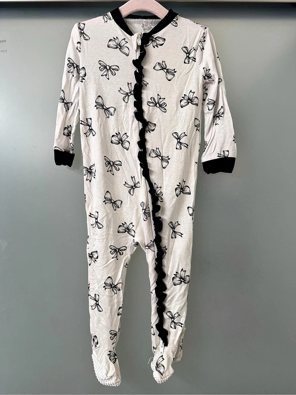 milkberry Bow Print Bamboo Ruffle Footed Sleeper 12M